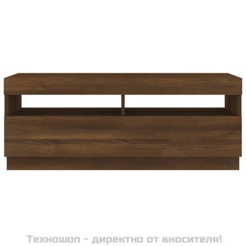 ТВ шкаф с LED осветление, кафяв дъб, 100x35x40 см
