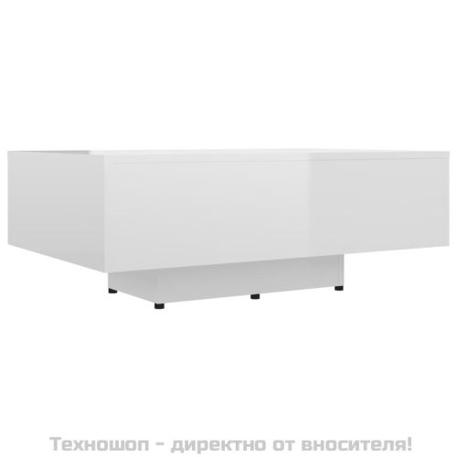 Маса за кафе, бял гланц, 85x55x31 см, инженерно дърво