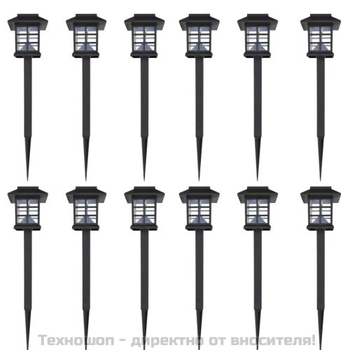 Комплект соларни градински LED лампи с клин, 8.6 х 8.6 х 38 см – 12 бр