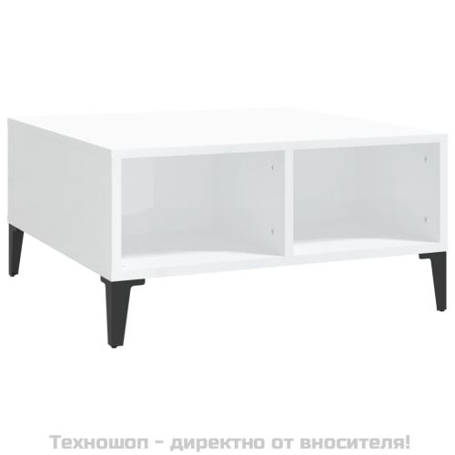 Кафе маса, бял гланц, 60x60x30 см, инженерно дърво