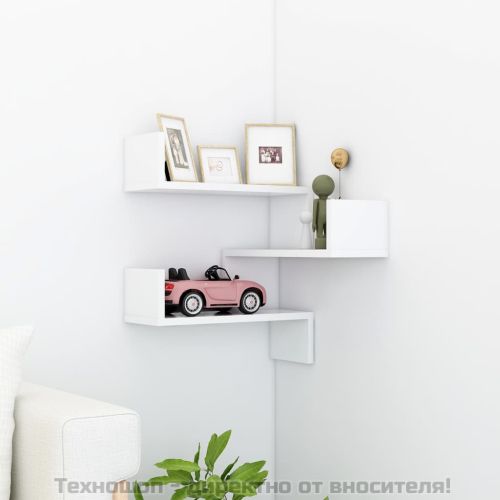Стенен ъглов рафт, бял, 40x40x50 см, инженерно дърво