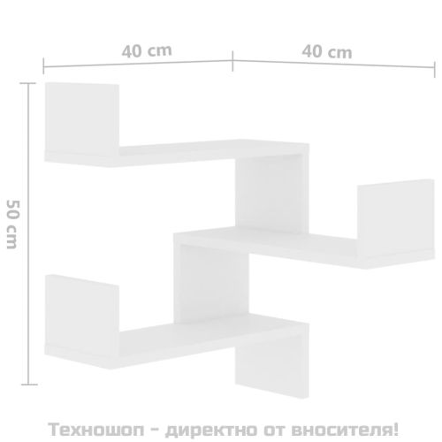 Стенен ъглов рафт, бял, 40x40x50 см, инженерно дърво