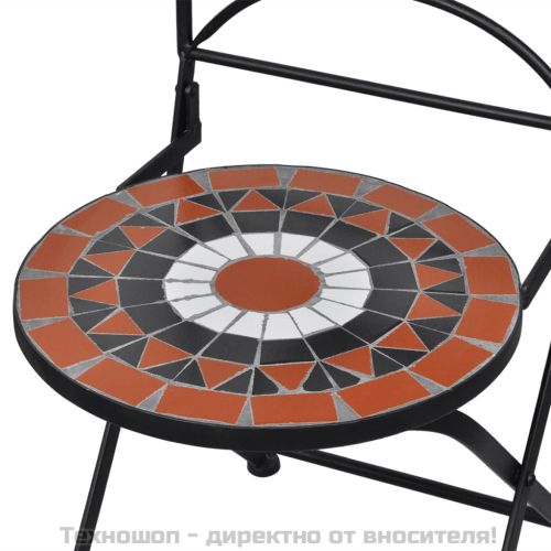 Сгъваеми бистро столове, 2 бр, мозайка, теракота и бяло