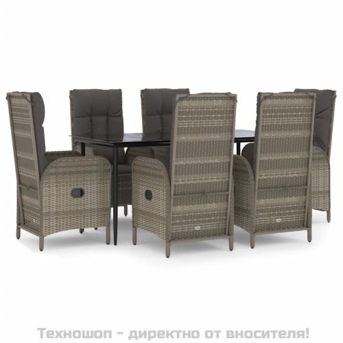 Градински трапезен комплект 7 части с възглавници сив полиратан