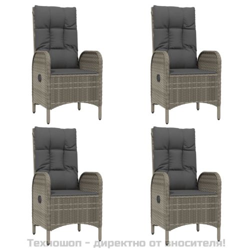 Градински трапезен комплект 5 части с възглавници сив полиратан