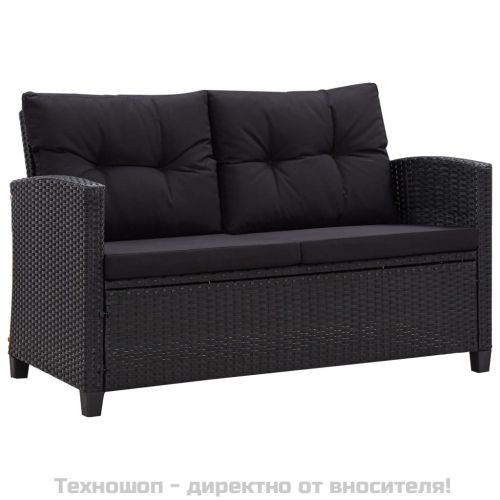 2-местен градински диван с възглавници черен 124 см полиратан