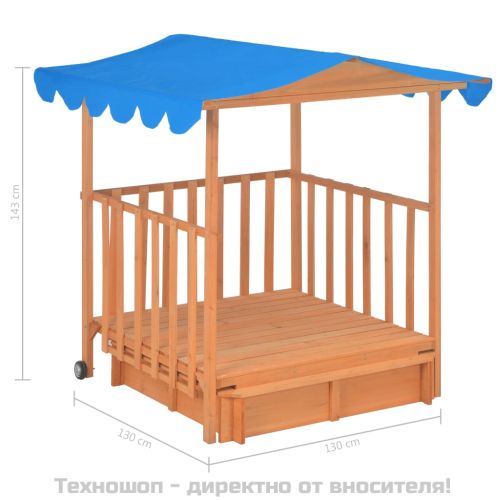 Детска къща за игра с пясъчник, чамова дървесина, синя, UV50