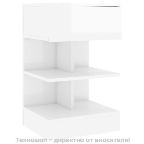 Нощно шкафче, бял гланц, 40x35x65 см, инженерно дърво