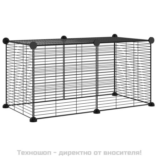 Клетка за домашни любимци, 8 панела, черна, 35x35 см, стомана