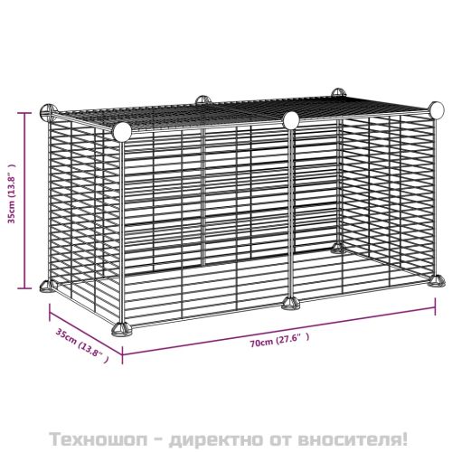 Клетка за домашни любимци, 8 панела, черна, 70x35x35 см, стомана