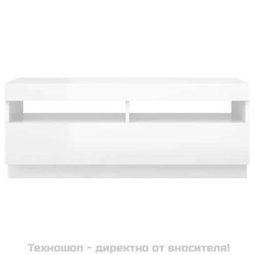 ТВ шкаф с LED осветление, бял гланц, 100x35x40 см