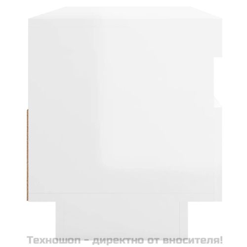 ТВ шкаф с LED осветление, бял гланц, 100x35x40 см