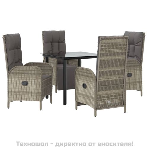 Градински трапезен комплект 5 части с възглавници сив полиратан