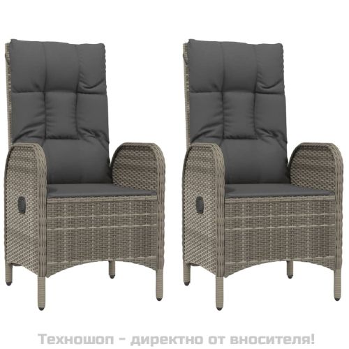 Градински трапезен комплект 5 части с възглавници сив полиратан