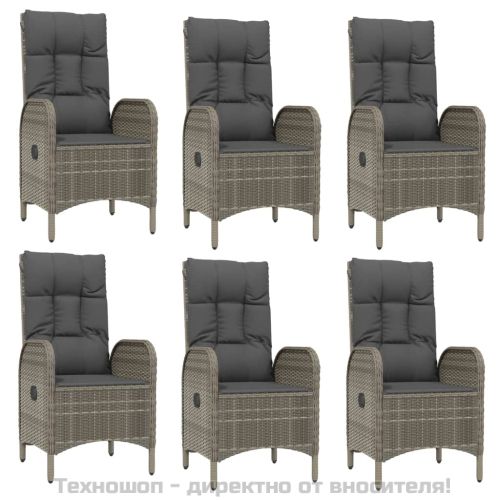 Градински трапезен комплект 7 части с възглавници сив полиратан