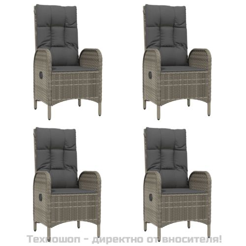 Градински трапезен комплект 5 части с възглавници сив полиратан