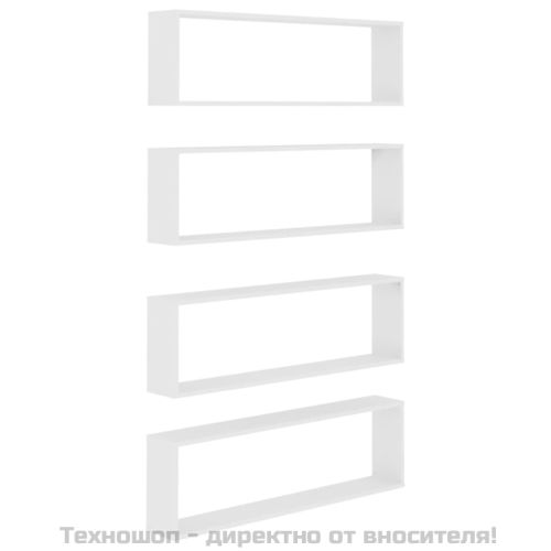 Стенни кубични рафтове, 4 бр, бели, 100x15x30см инженерно дърво