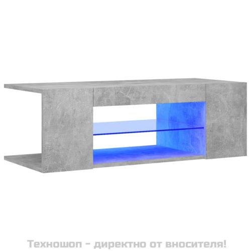 ТВ шкаф с LED осветление, бетонно сив, 90x39x30 см