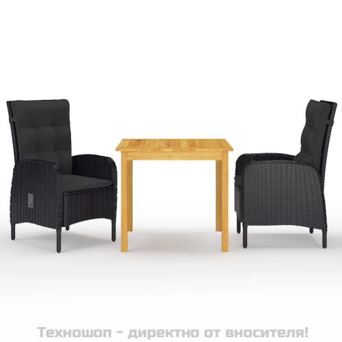 Градински трапезен комплект, 3 части, черен