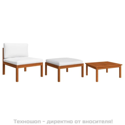 Градински комплект с възглавници, 3 части, дърво, акация и въже