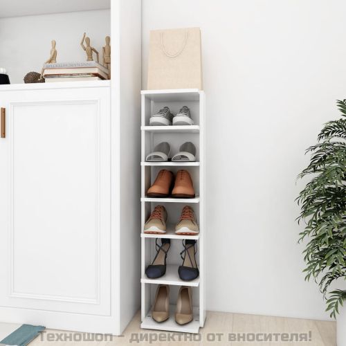 Шкаф за обувки, бял, 27,5x27x102 см, инженерно дърво