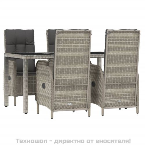 Градински трапезен комплект 5 части с възглавници сив полиратан