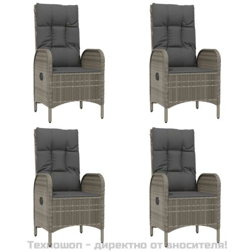 Градински трапезен комплект 5 части с възглавници сив полиратан