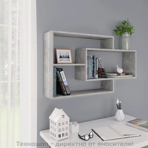 Стенни рафтове, бетонно сиви, 104x20x58,5 см, инженерно дърво