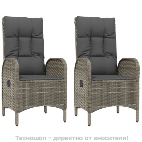 Градински трапезен комплект 5 части с възглавници сив полиратан