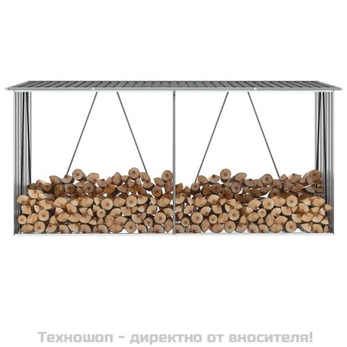 Навес за дърва, поцинкована стомана, 330x84x152 см, сив