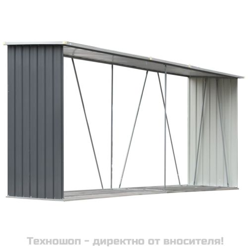 Навес за дърва, поцинкована стомана, 330x84x152 см, сив