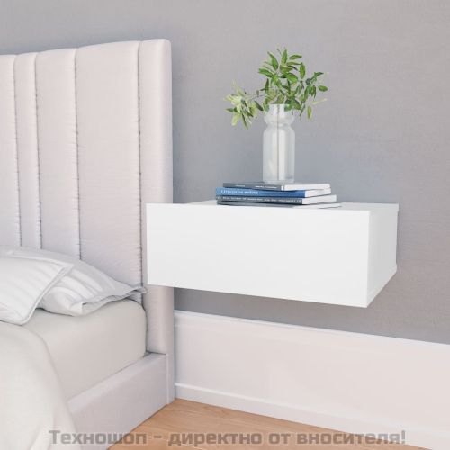 Нощни шкафчета за стена, 2 бр, бели, 40x30x15см инженерно дърво