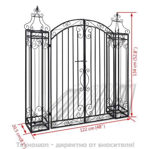 Градинска врата с орнаменти, ковано желязо, 122x20,5x134 см
