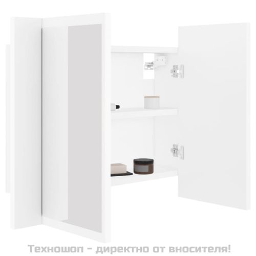 Шкаф с LED огледало за баня, бял, 60x12x45 см, акрил