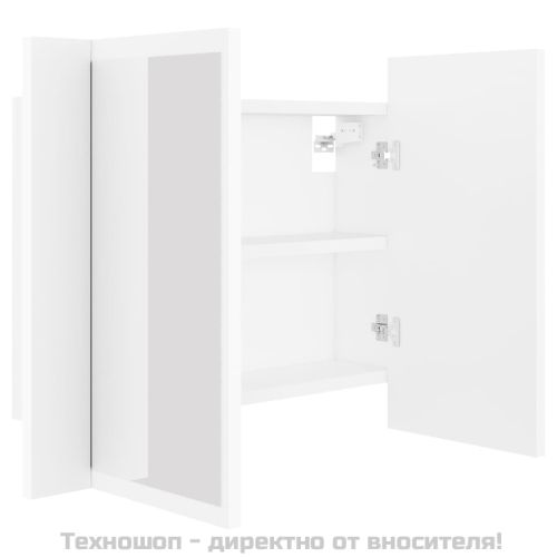 Шкаф с LED огледало за баня, бял, 60x12x45 см, акрил