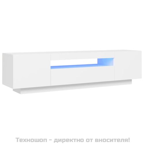 ТВ шкаф с LED осветление, бял, 160x35x40 см