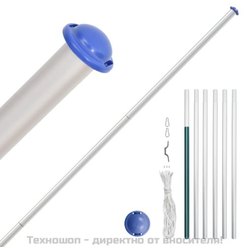 Секционен стълб за флаг, сребрист, 6,08 м, алуминий