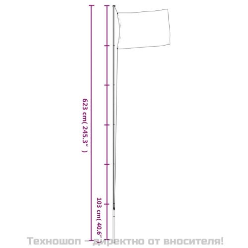 Секционен стълб за флаг, сребрист, 6,08 м, алуминий