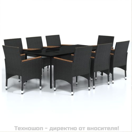 Градински трапезен комплект възглавници 9 части черен