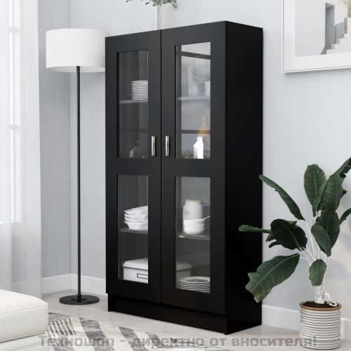 Шкаф витрина, черен, 82,5x30,5x150 см, инженерно дърво