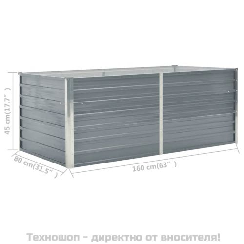 Повдигната леха, 160x80x45 см, поцинкована стомана, сива