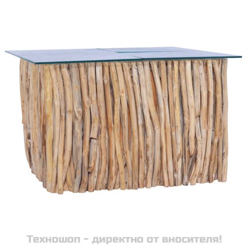 Маса за кафе със стъклен плот, 66x66x40 см, тиково дърво масив
