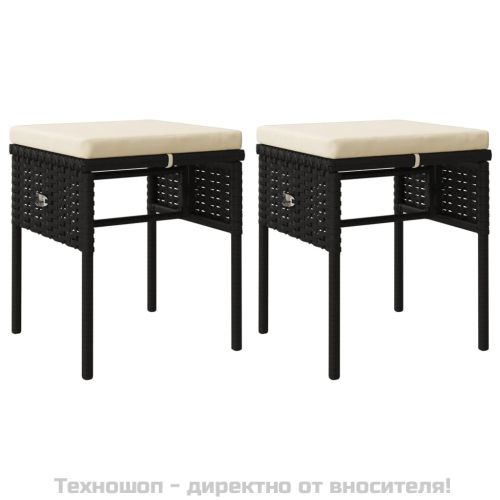 Градински комплект с възглавници, 6 части, черен, полиратан