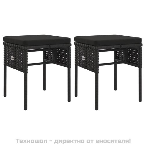 Градински комплект с възглавници, 6 части, черен, полиратан