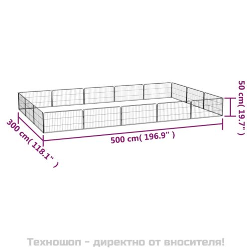Заграждение за куче черно 16 панела 100x50 см прахово боядисано