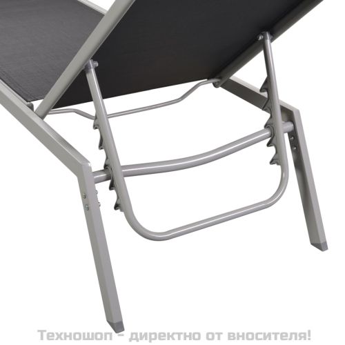 Шезлонги, 2 бр, с масичка, стомана и Textilene, черни