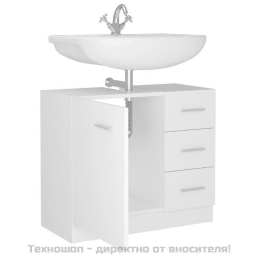 Долен шкаф за мивка, бял, 63x30x54 см, инженерно дърво