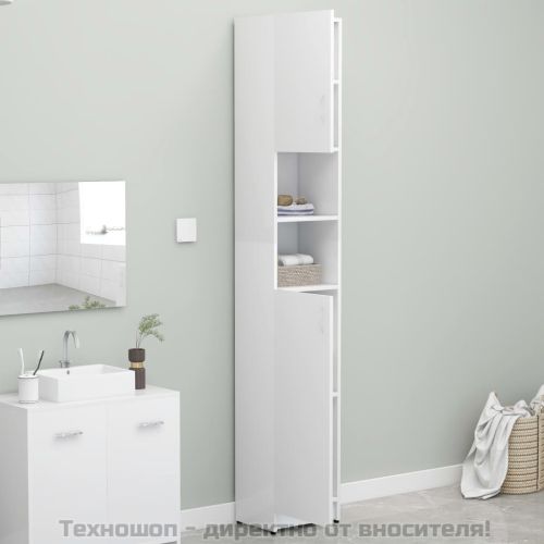 Шкаф за баня, бял, 32x25,5x190 см, инженерно дърво