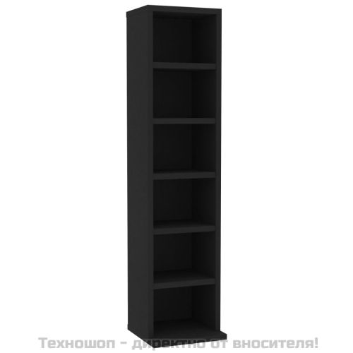 Етажерка за компактдискове, черна, 21x20x88 см, инженерно дърво