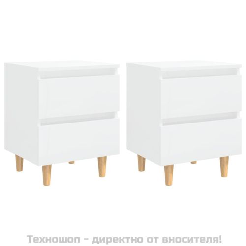 Нощни шкафчета с борови крака, 2 бр, бял гланц, 40x35x50 см